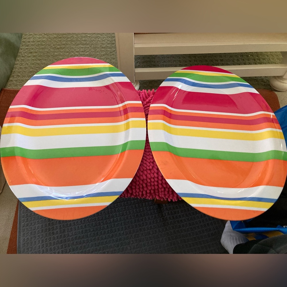 Bright Striped Melamine Platters Both $10